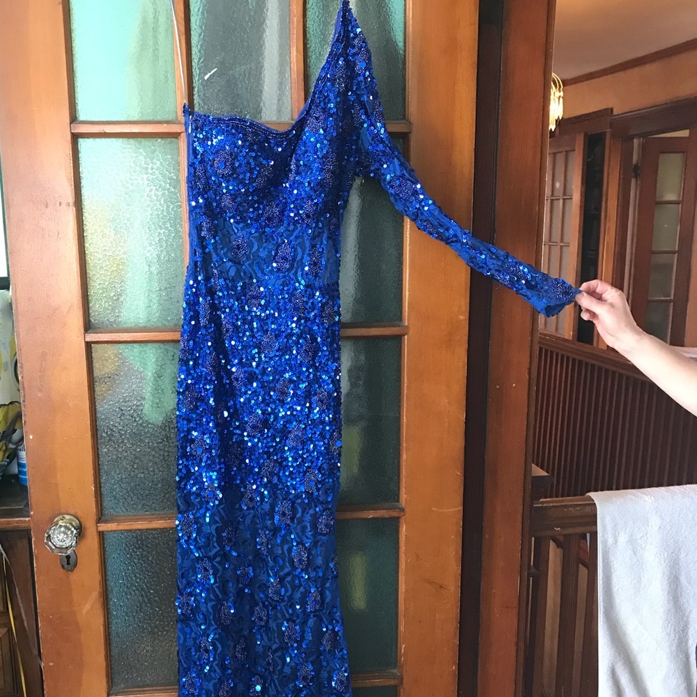 Royal blue sequined prom dress/ special occasion